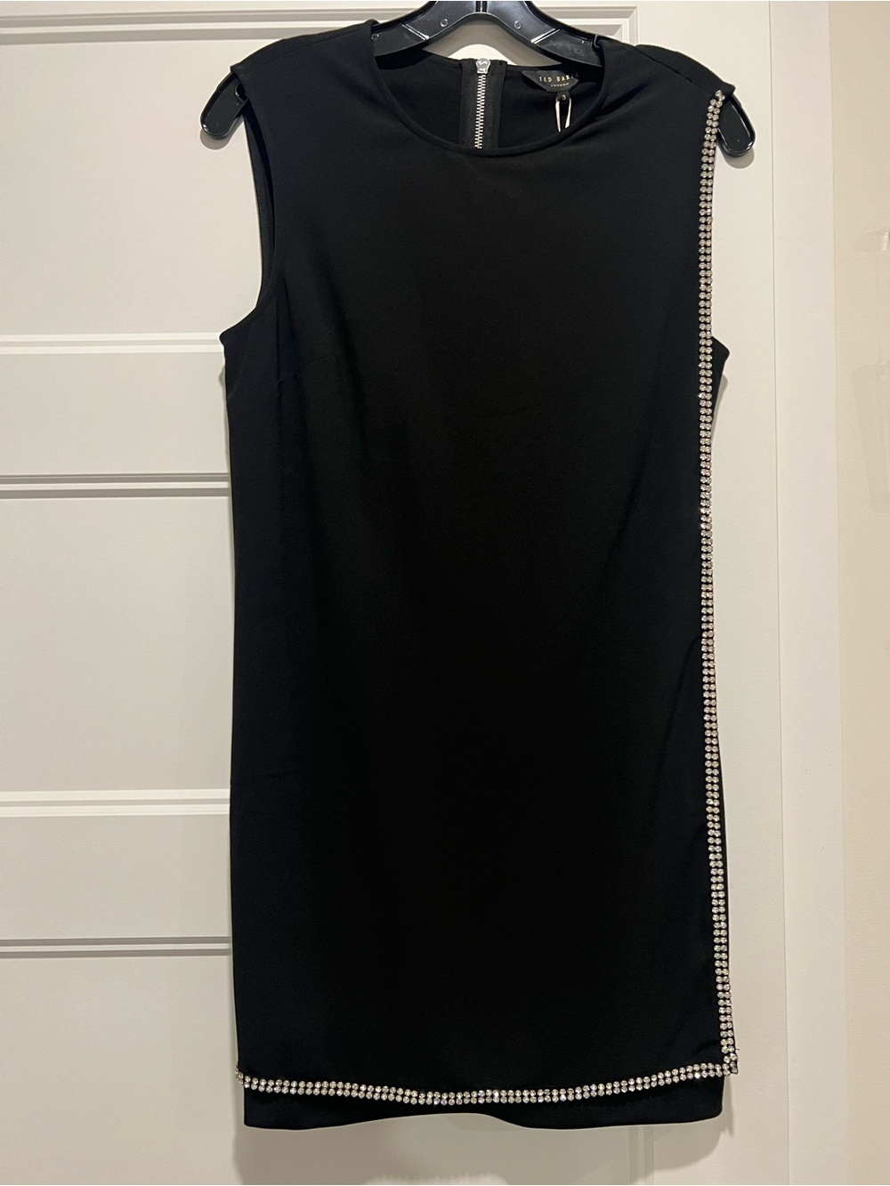 Ted Baker Black Sleeveless Shift Dress with Rhinestone Trim